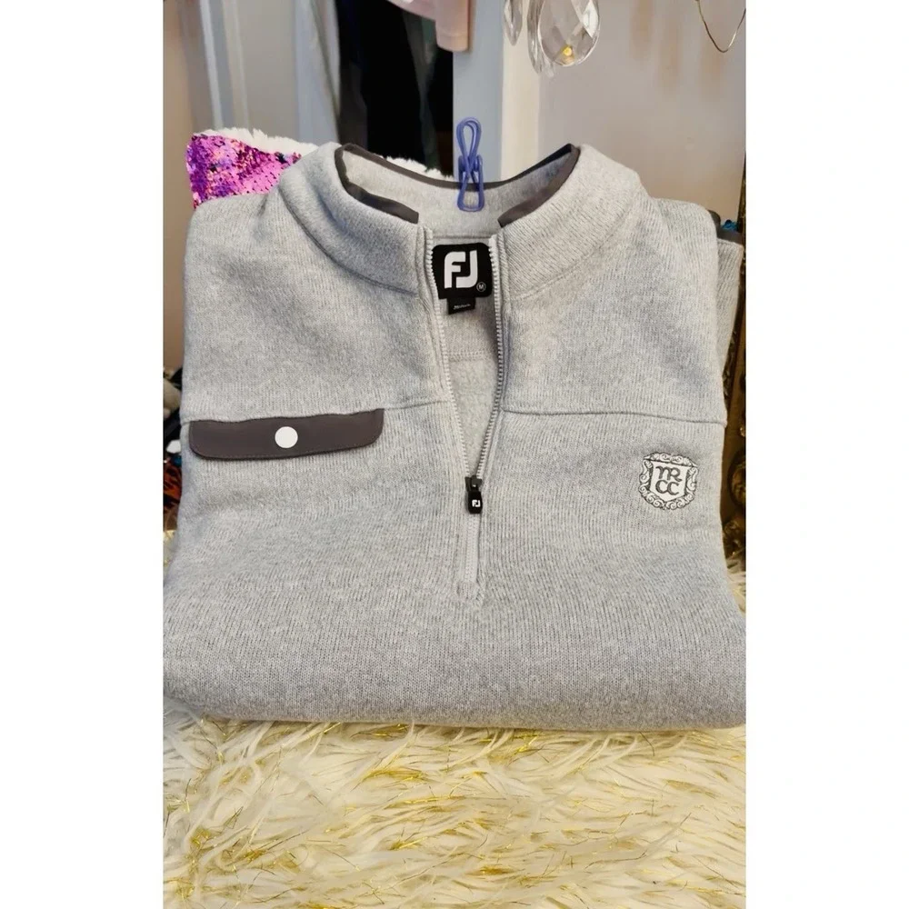 FootJoy FJ 1/4 Zip Fleece Golf Vest Men's Size Medium Gray Pullover Snap Pocket